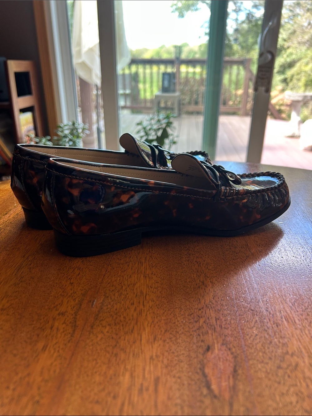 Franco Sarto Tortoiseshell Patent Loafers in Brown and Black